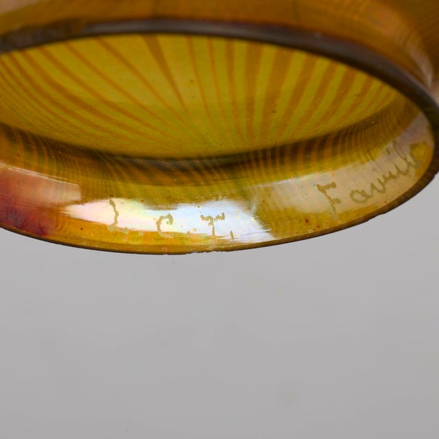 Antique Tiffany Studios Tripod Candlestick With Feather Favrile Glass Shade For Sale - Image 9 of 10
