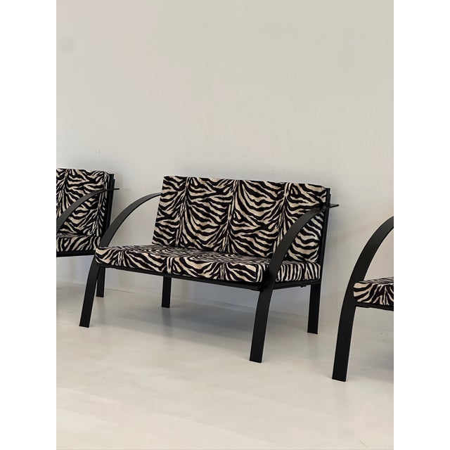 Black Sofa and Animalier Armchairs with Metal Frames, 1980s, Set of 3 For Sale - Image 8 of 17