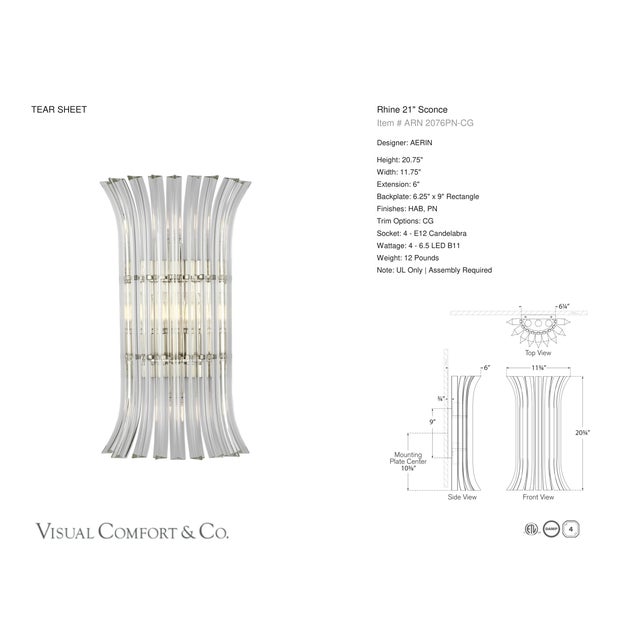 Rhine 21" Sconce in Polished Nickel with Crystal Designer: AERIN Finish: Polished Nickel Height: 20.75" Width: 11.75"...