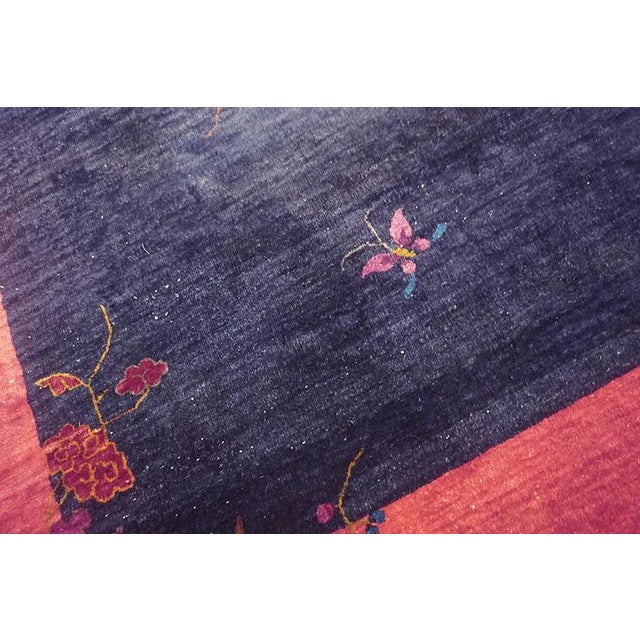 1920s Blue Navy Floral Animal Antique Chinese Art Deco Carpet 9' X 11'6" Knotted Wool Rug For Sale - Image 13 of 15