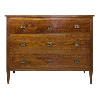 Neoclassical Italian Walnut Commode With Inlaid Drawers, 19th Century For Sale