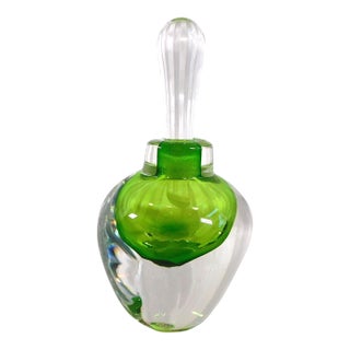 1970s Loretta Eby Signed Green Cased Art Glass Perfume Bottle For Sale