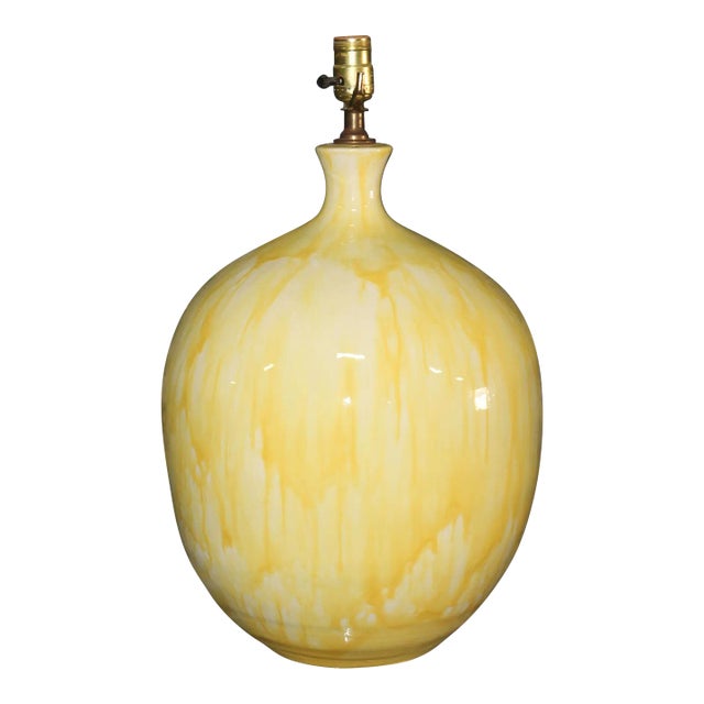 Midcentury Yellow Drip Glaze Table Lamp For Sale