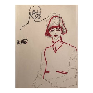 1980s Fashion Drawing in Marker For Sale