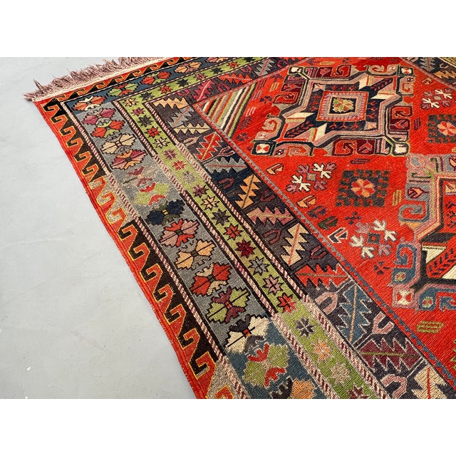 Red Vintage Caucasian Shirvan Pole Medallion Tribal Rug - 9'0" X 4'6" For Sale - Image 8 of 15