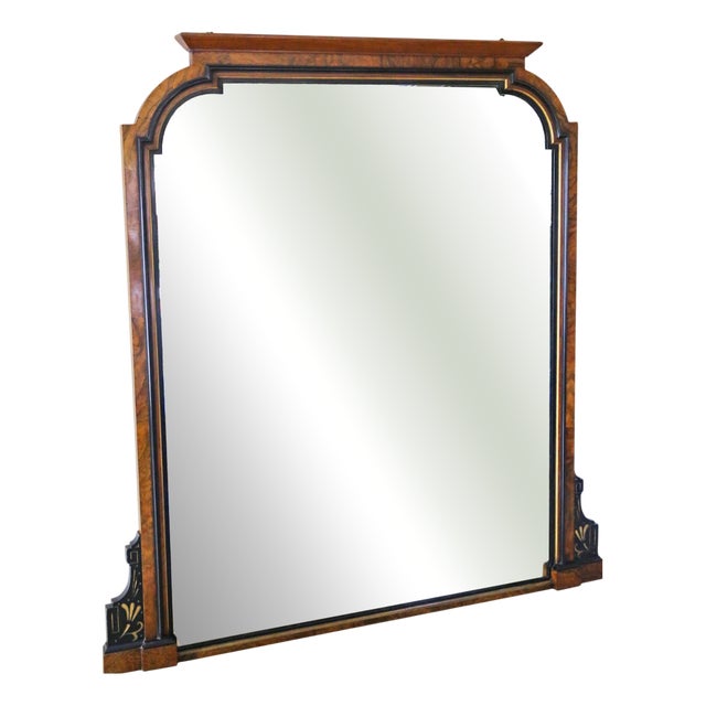 Large Antique Aesthetic Movement Burr Walnut and Ebonised Overmantle Wall Mirror, 1880s For Sale