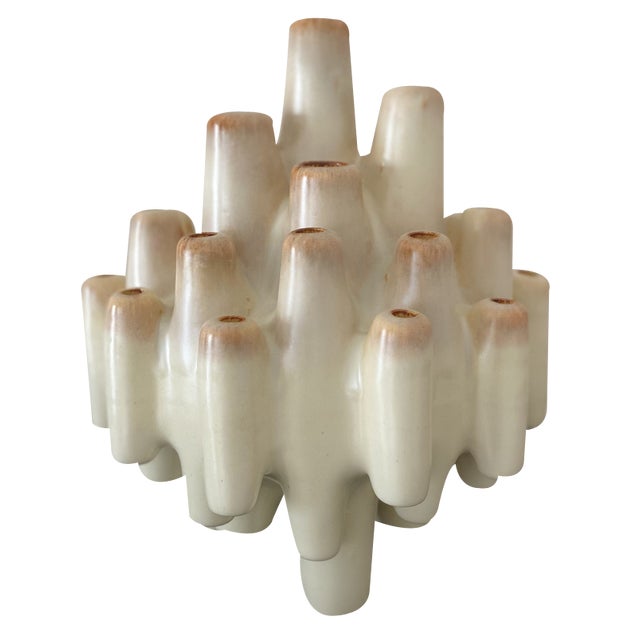 Coral-Shaped Italian Sculptural Beige Ceramic Vase attributed to Bertoncello, 1960s For Sale