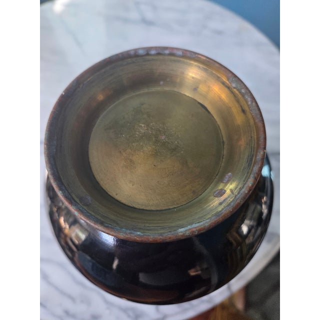 Shell Antique Chinioiserie Brass Vase With Mother of Pearl Inlay For Sale - Image 7 of 8