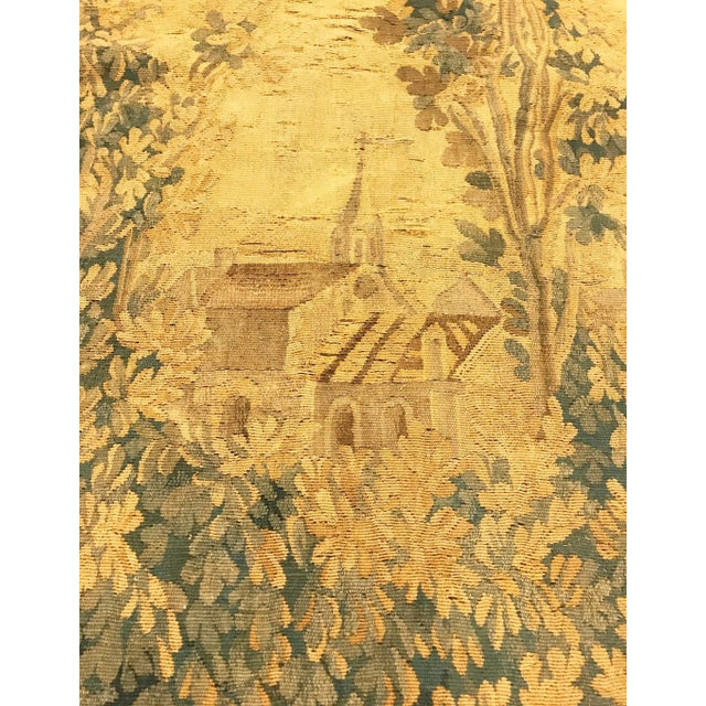 Rustic 19th Century Flemish Rustic Tapestry, with Villagers Holding a Birdcage For Sale - Image 3 of 12
