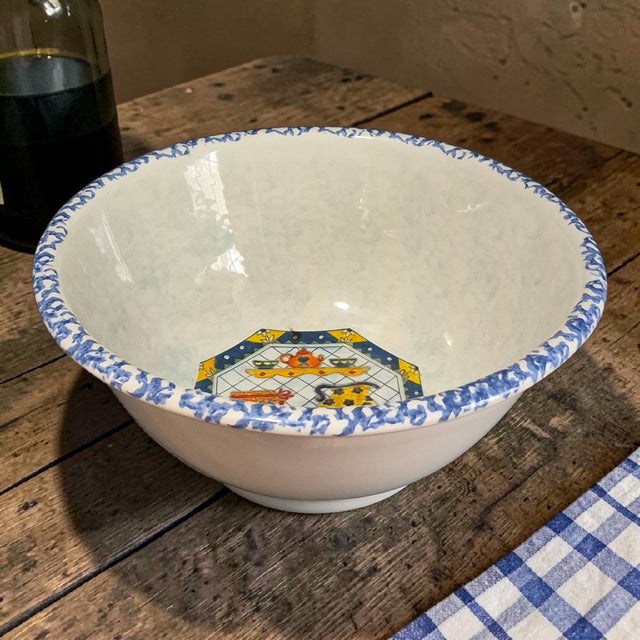 This vintage large Italian ceramic pasta dough bowl is a charming addition to any kitchen or dining table. With its round...