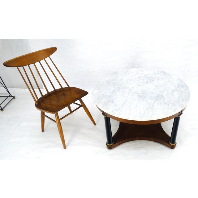 Wood Round Marble Top Neoclassical Black Lacquer Pedestal Style Leg Coffee Table For Sale - Image 7 of 13