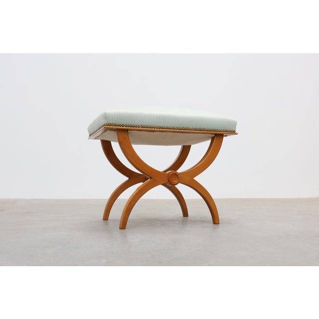 Empire Style Curule Stool with Striped Upholstery, France, 1950s For Sale - Image 6 of 12