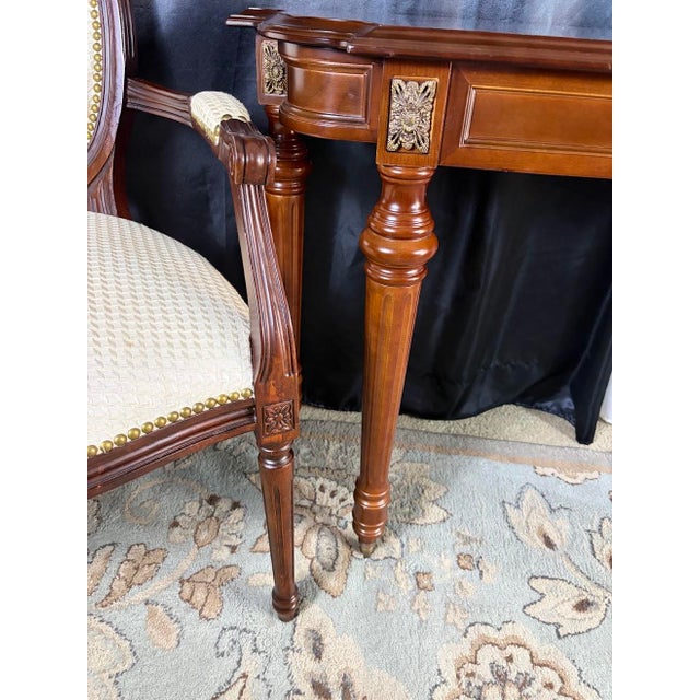 Wood Late 20th Century The Executive’s Alcove: Neoclassical Writing Console & Medallion Armchair Suite — 3 Pieces For Sale - Image 7 of 14