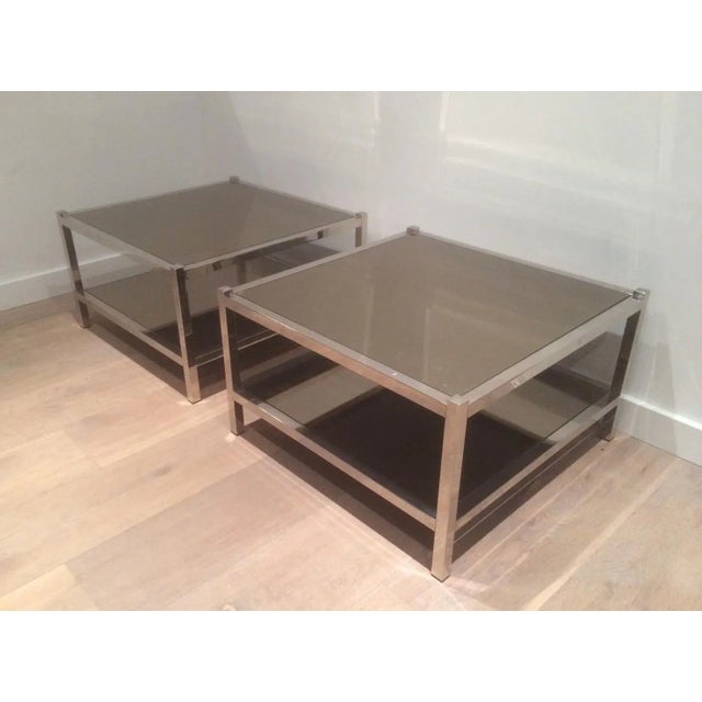 Chrome Large Chrome and Bronze Mirror Side Tables, circa 1970 For Sale - Image 8 of 13