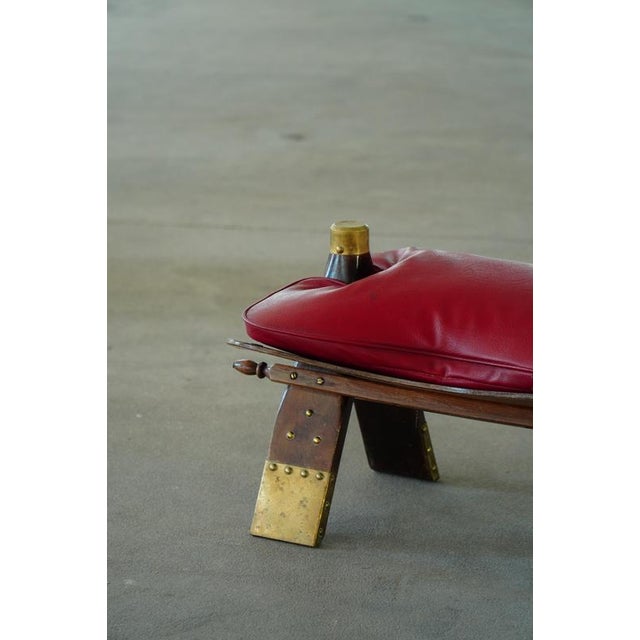 Moroccan Camel Saddle Stool in Stained Wood, Brass and Leather, North Africa, 1980 For Sale - Image 11 of 18