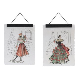 Vintage Holiday Fashion Illustration Banner (Set of 2) For Sale