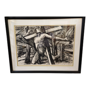 1960s Abstract Lithograph of Man's Struggle in Life by Adolfo Mexiac