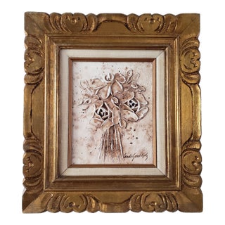 1980s Carole Gerst Katz Textured Floral Art Impasto Oil Painting in Ornate Gold Gilted Wood Frame Signed For Sale