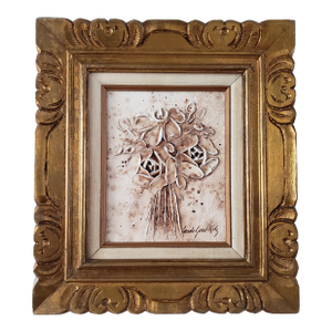 1980s Carole Gerst Katz Textured Floral Art Impasto Oil Painting in Ornate Gold Gilted Wood Frame Signed