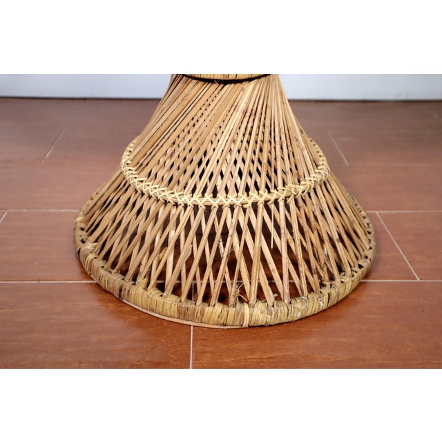 1970s Vintage Wicker Rattan Emmanuelle Peacock Ottoman or Table Woven Pattern Cane 70's Retro Mid Century Modern Eclectic Boho Weave Foot Stool For Sale - Image 5 of 6