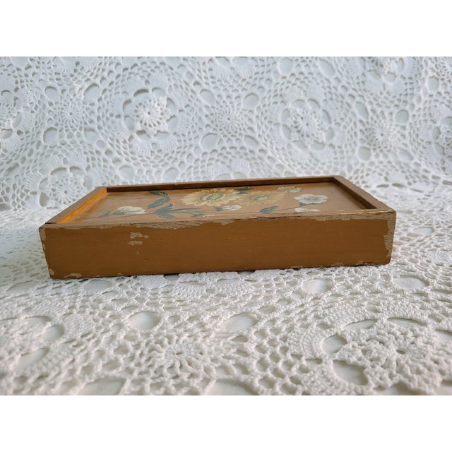 Wood 1970s Boho Hand Painted Wooden Floral Storage Box For Sale - Image 7 of 7