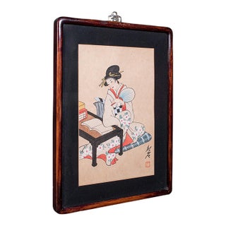 Antique Figural Woodblock Print, Japanese Art, Meiji, After Shoun, Edwardian For Sale