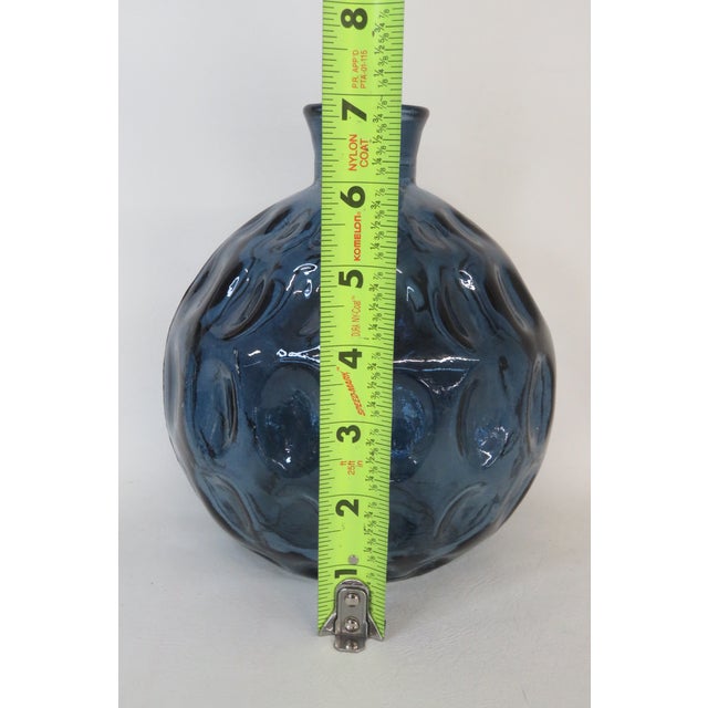 Blue Glass Round Bottle Vase Thumbprint Design 4691b For Sale - Image 14 of 16