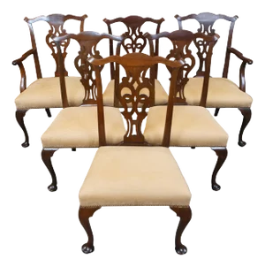 Mid 20th Century Norris Reproduction English Chippendale Georgian Mahogany Dining Chairs - Set of 6