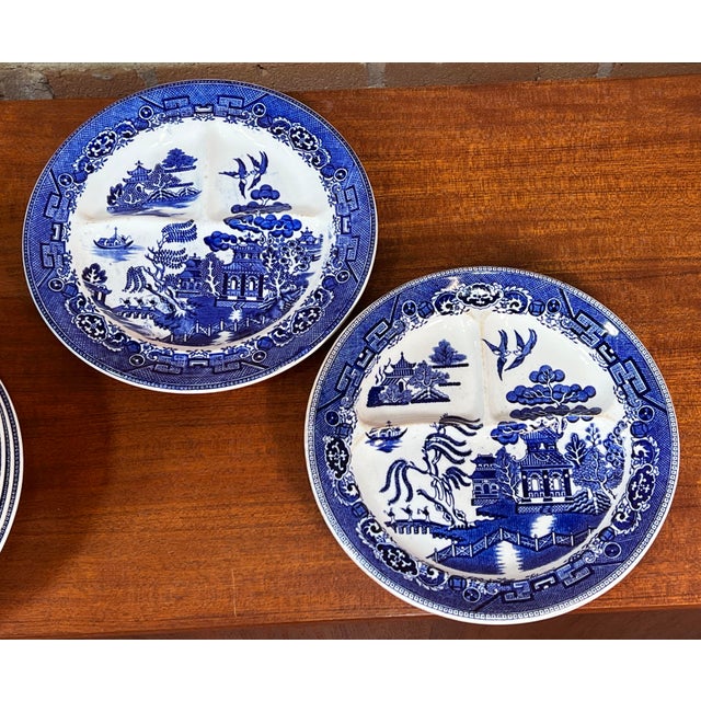 Vintage Blue Willow English Ceramic Divided Dinner Plates - Set of 6 For Sale - Image 9 of 9