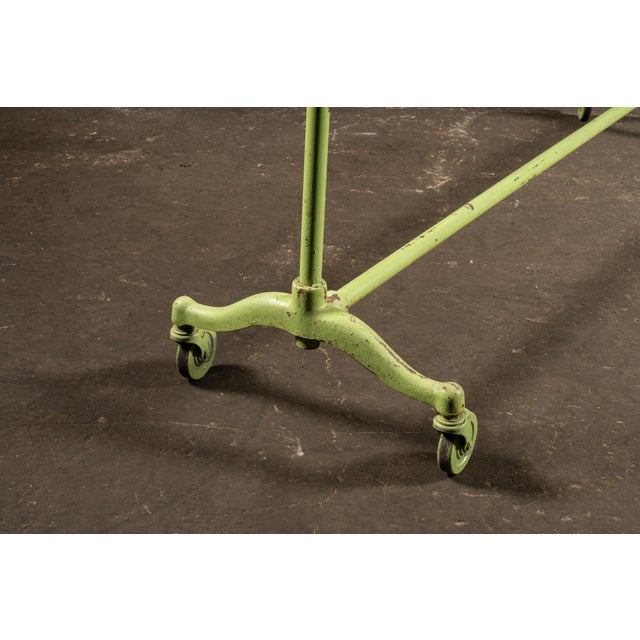 Metal Vintage Industrial Rolling Cast Iron Pipe-Frame Garment Rack in Green For Sale - Image 7 of 9