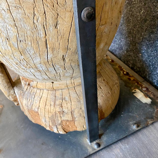 Early 19th Century Antique Hand Carved Wood Mortar on Display Stand For Sale - Image 5 of 17