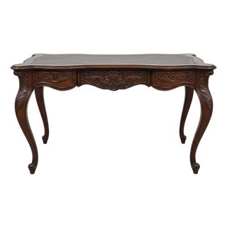 Antique Ornate French Provincial Carved Oak Library Table Desk With Shell Motif For Sale