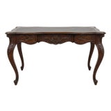 Vintage French Louis XV Style Carved Walnut Writing Desk With Leather Top For Sale