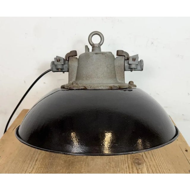 Industrial Black Enamel and Cast Iron Cage Pendant Light, 1960s For Sale - Image 13 of 18