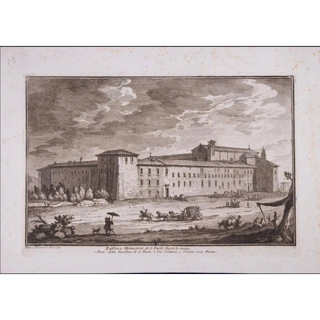 Basilica e Monasterio di S.Paolo Fuori le Mura is an etching on paper of the Late 18th century realized by Giuseppe Vasi....