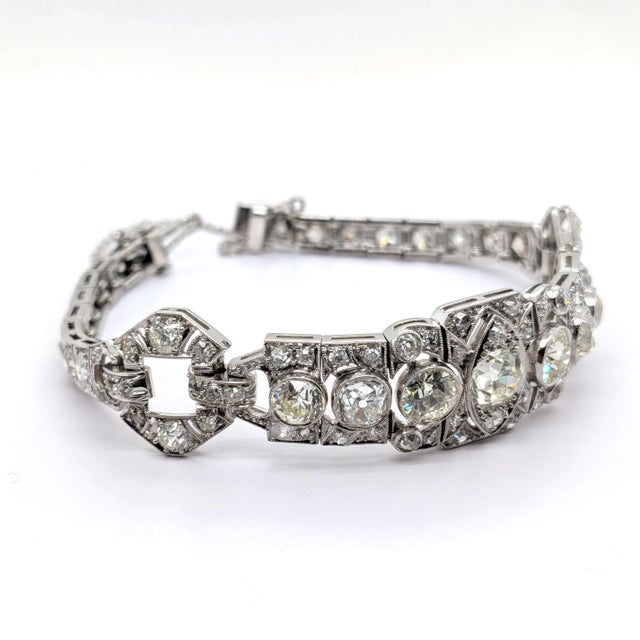 Antique Edwardian Art Deco Platinum Diamond Bracelet For Sale - Image 9 of 10