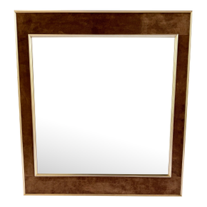 Vintage LaBarge Brass & Chocolate Suede Mirror - Hollywood Regency "Jewel Box" Style