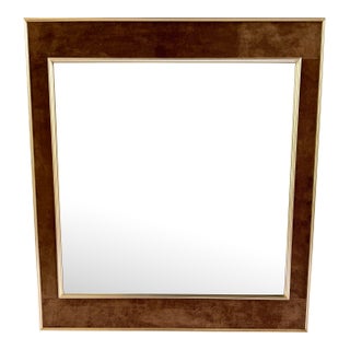 Vintage LaBarge Italian Brass and Suede Wall Mirror For Sale