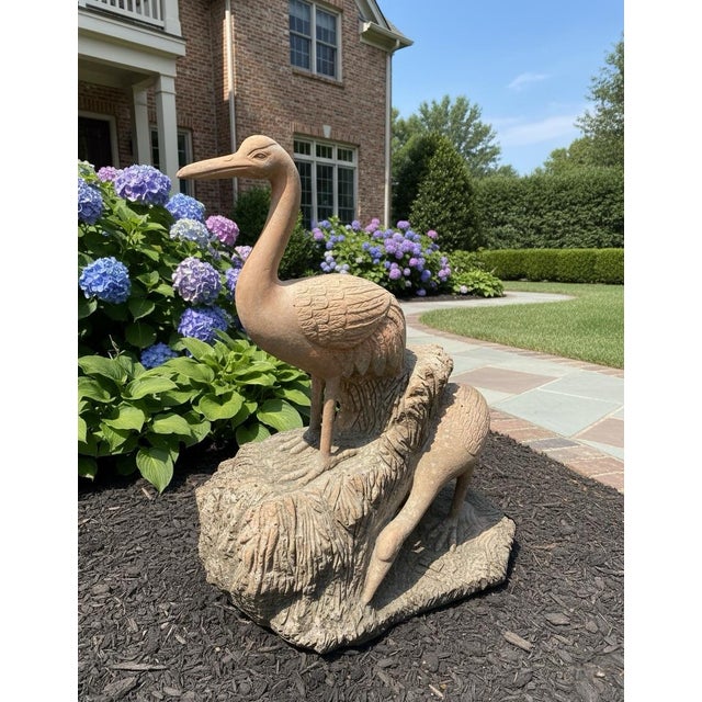 Stone Vintage Style Cast Marble Crane Garden Statue For Sale - Image 7 of 10