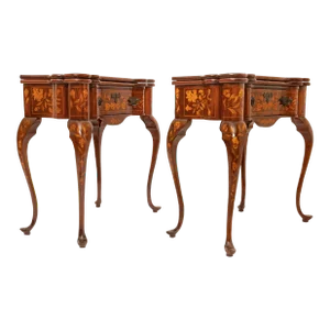Antique 19th Century Dutch Walnut Marquetry Card Game Console Tables 1820 - A Pair