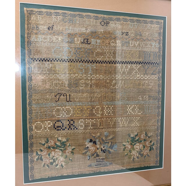 Folk Art Large Antique Early 19th Century Handmade Embroidered Needlepoint Sampler Art For Sale - Image 3 of 16
