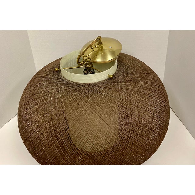 1950s Pair of Brown Spun Fiberglass and Acrylic Bulbous Hanging Lanterns For Sale - Image 9 of 12