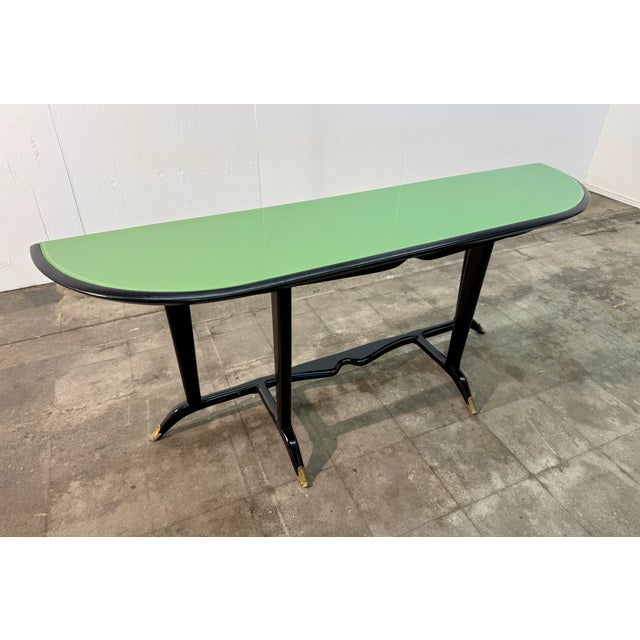Paolo Buffa Italian Mid-Century Black Lacquered Wood and Green Glass Console, 1950s For Sale - Image 4 of 6