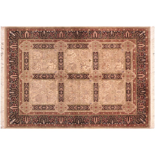 Black Art Nouveau 1990's Pak-Persian Beige/Black Wool Rug - 6'1'' X 8'11'' For Sale - Image 8 of 9