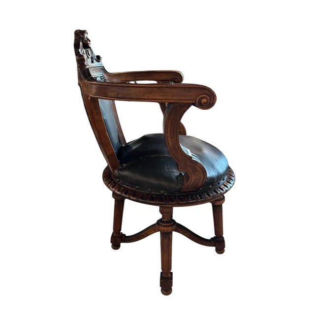 19th Century French Walnut Swivel Chair: Figural Crest & Organic Movement For Sale - Image 13 of 17