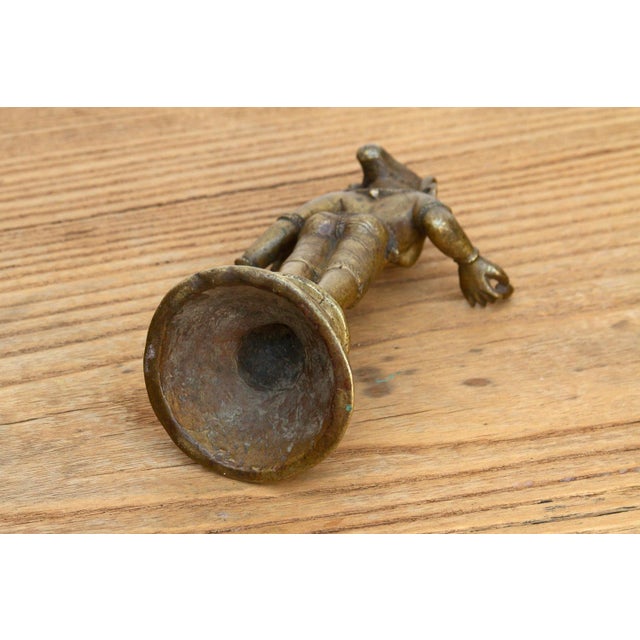Brass Indian Lost-Wax Bronze Attendant With Sunflower Offering For Sale - Image 8 of 9