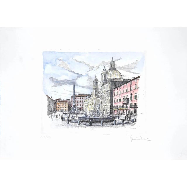 Giuseppe Malandrino, Navona Square, Etching, 1960s For Sale - Image 3 of 3