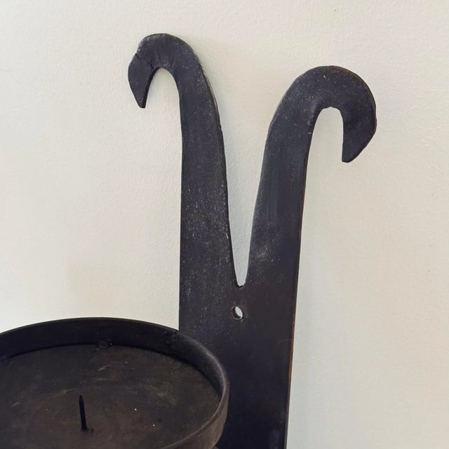 Antique Hammered Wrought Iron Spanish Revival Large Candle Wall Sconces, a Pair For Sale - Image 12 of 12