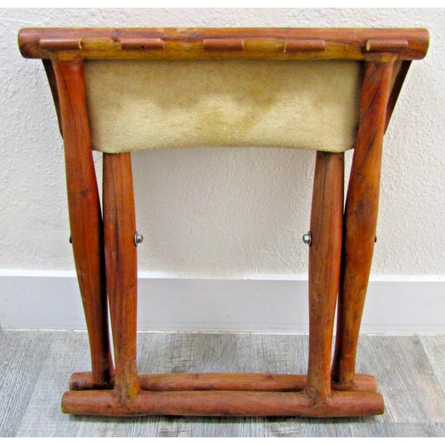 Wood Vintage Danish Modern "Guldhøj" Teak Cognac Leather Folding Stool Poul Hundevad For Sale - Image 7 of 9