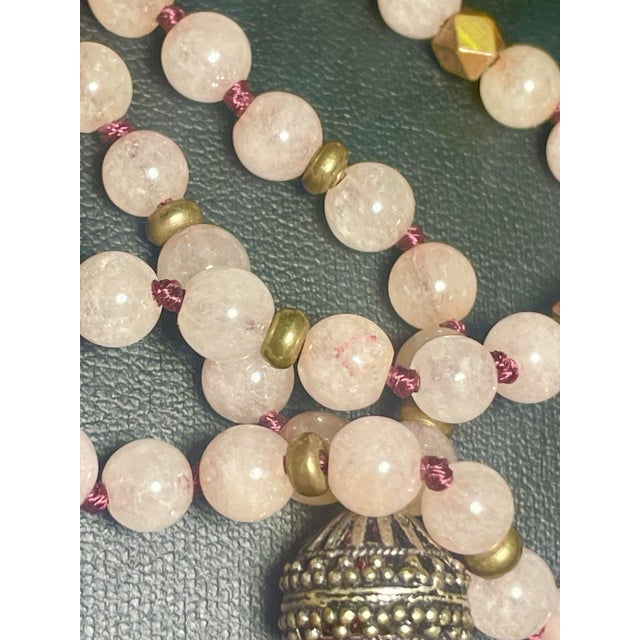 Rose Late 20th Century Strawberry Quartz & Rose Quartz Evil Eye Mala Necklace For Sale - Image 8 of 10
